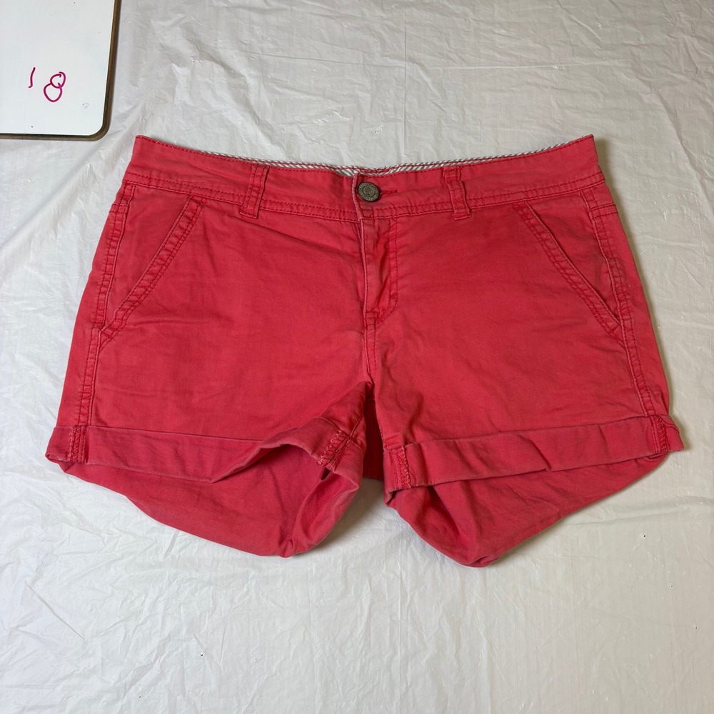 Aeropostale Women Coral Midi Twill Shorts Size 4 Cuffed